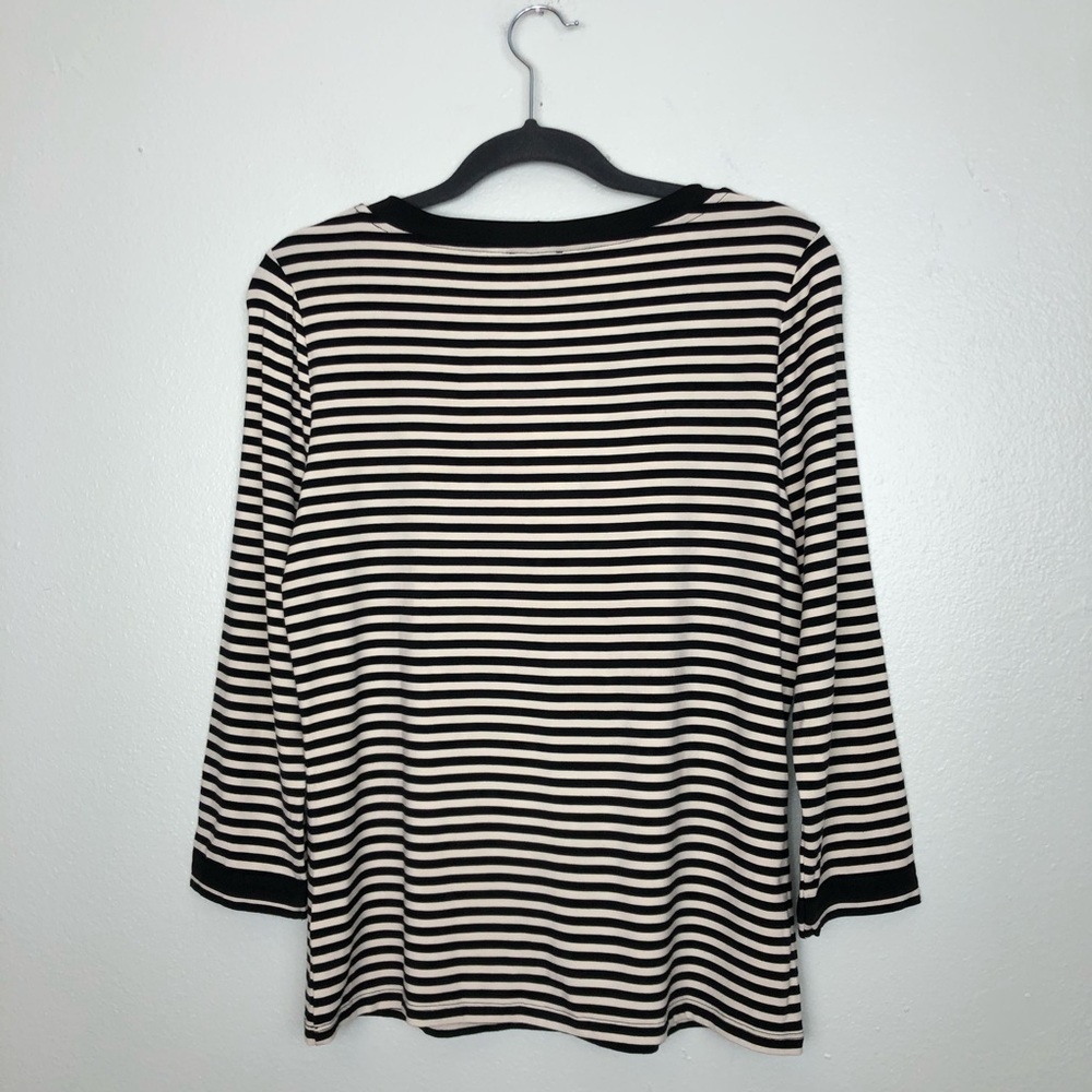 Talbots Tie Neck 3/4 Sleeve Striped Causal Shirt M - Picture 10 of 15